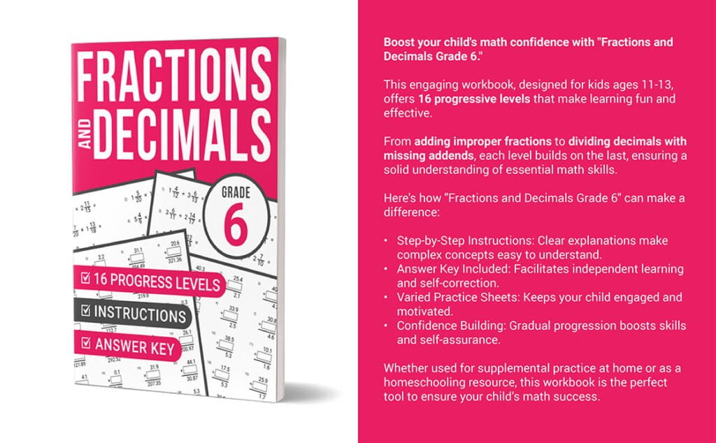 fractions and decimals workbook grade 6