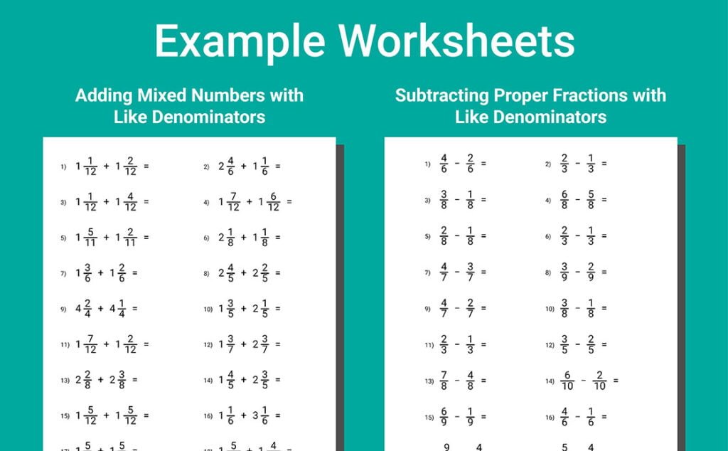 fractions workbook grade 4