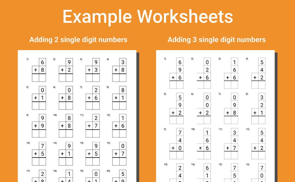 single digit addition workbook