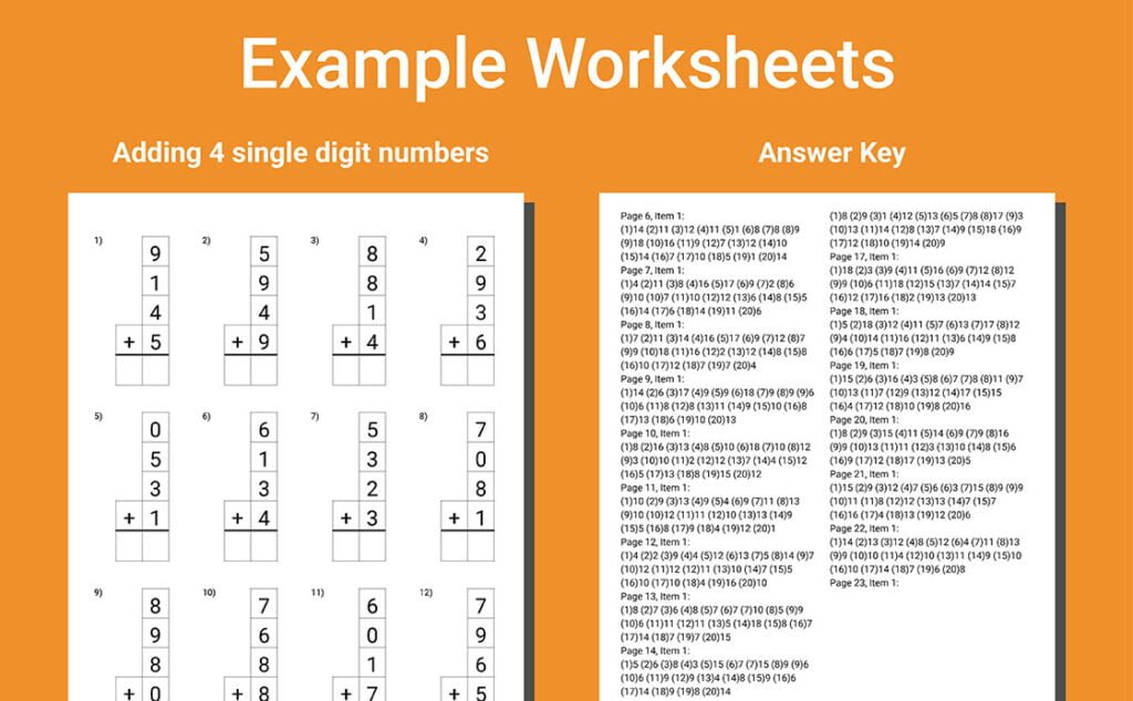 single digit addition workbook