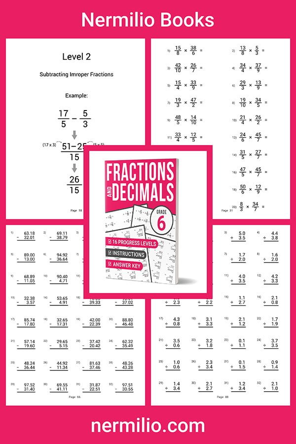 fractions decimals workbook grade 6