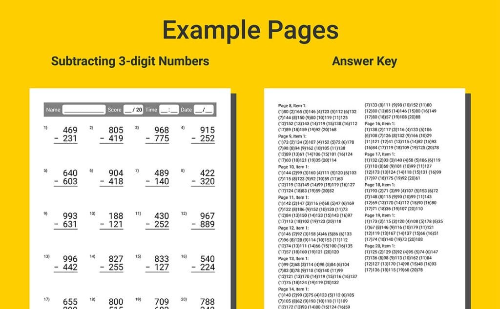 Math Timed Tests Workbook for Adults - Addition and Subtraction Practice Worksheets